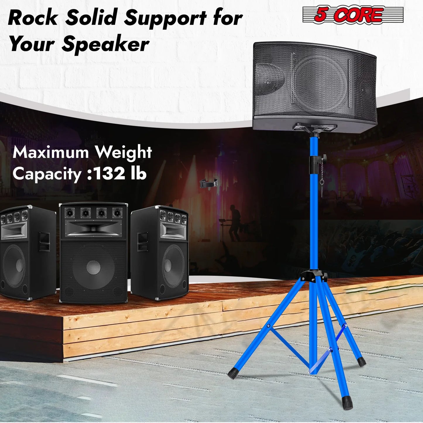 5Core Speaker Stand Tripod Tall Adjustable 72 Inch DJ Pole Mount Studio Monitor Stands SKY BLUE